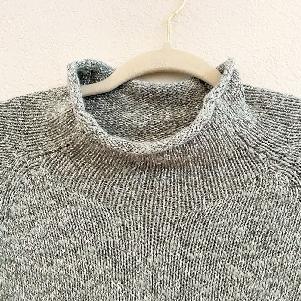 LL Bean Womens Sweater Sz Small Cream Green Marled Knit Cotton Roll Neck Preppy - Picture 2 of 11